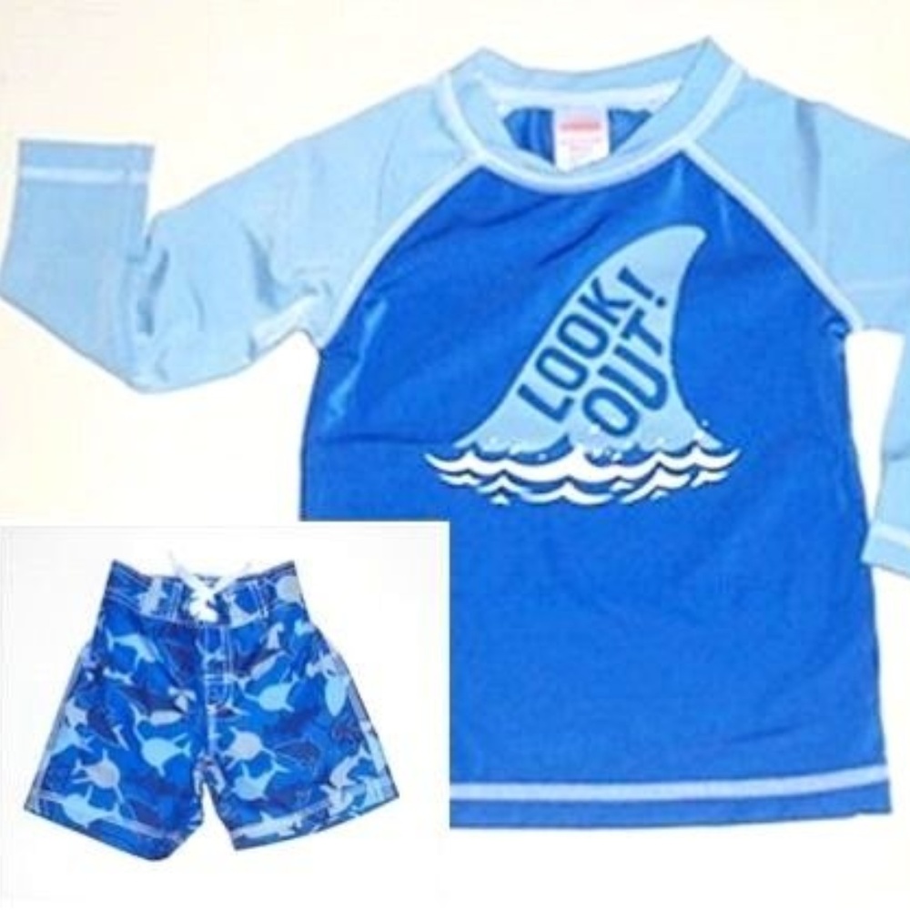 Gymboree Boys Rashguard Swim Trunks 12-18M NEW